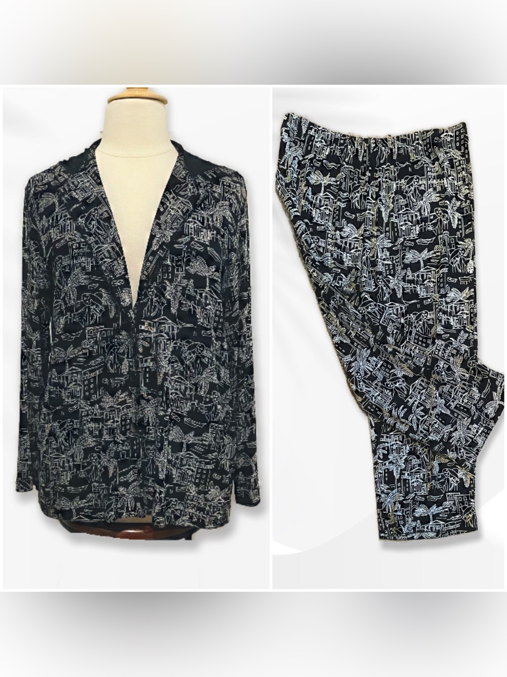 Chico's Black and White Travelers Jacket/Capri Set Sz 3/XL